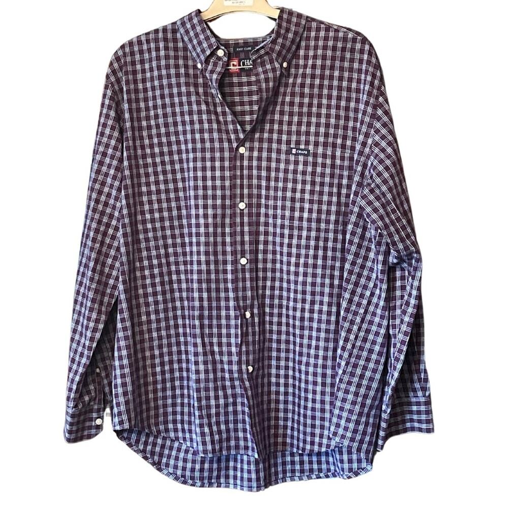 CHAPS long sleeve men’s plaid button up long sleeve easy care shirt. Size XL